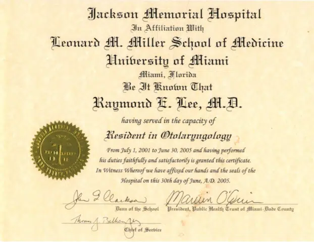 doctor raymond lee diploma jackson memorial hospital