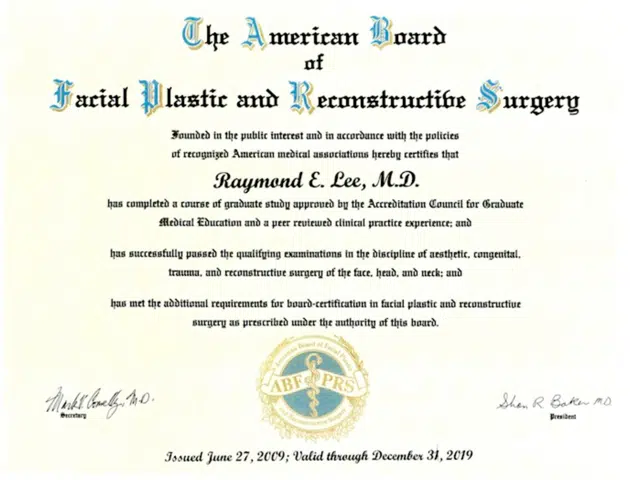 doctor raymond lee diploma ABFPRS