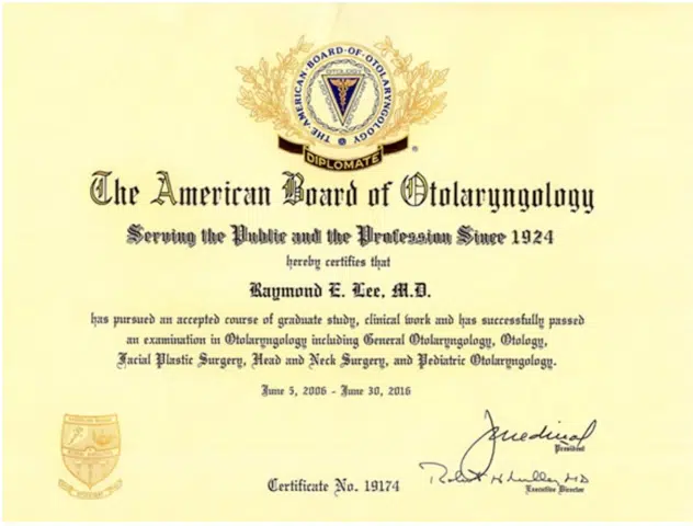 doctor raymond lee diploma ABO