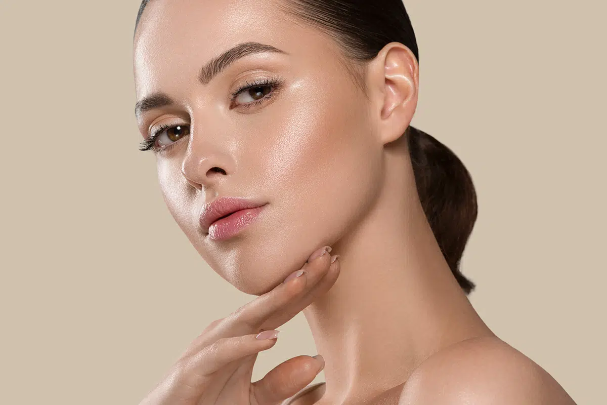 beautiful woman face healthy skin closeup