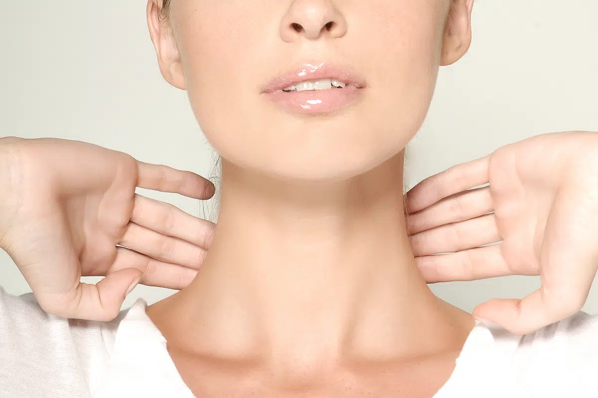beautiful woman massage neck pain