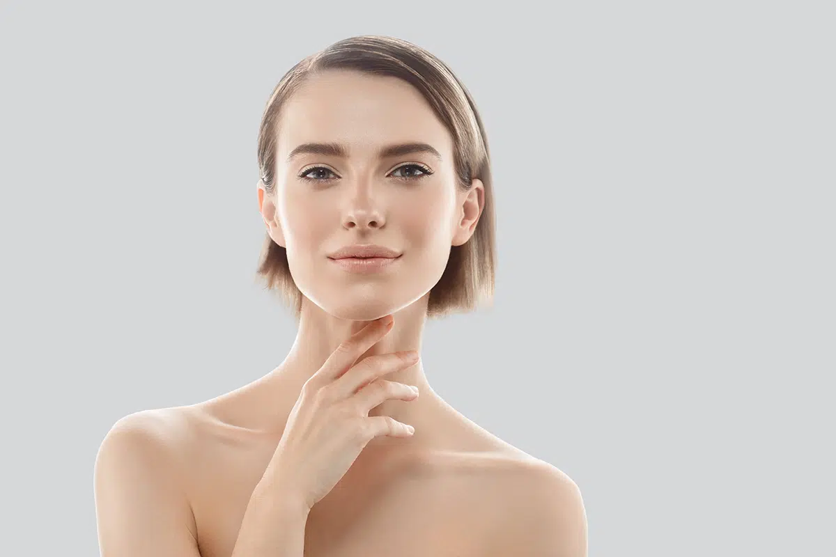 beauty woman skin care face healthy blonde short hair and skin natural makeup