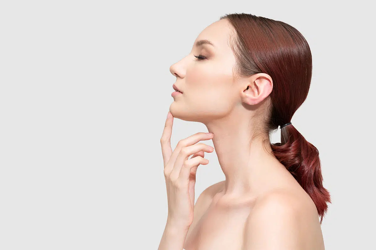 caucasian beautiful woman with eyes closed