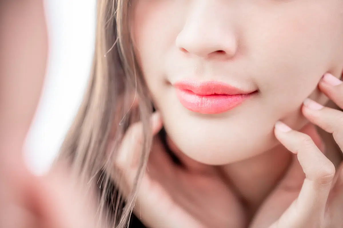 close up of a womans lip